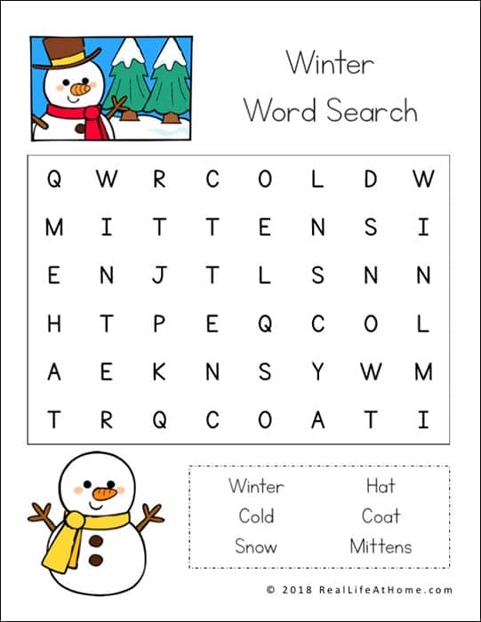 Easy Winter Word Search Printable - Free on Real Life at Home
