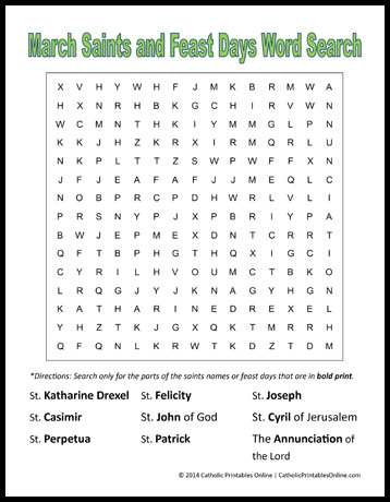March Saints Word Search