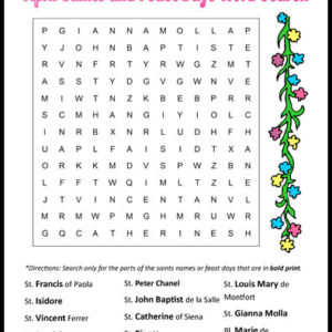 April Saints and Feast Day Word Search Printable