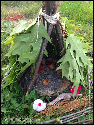 Close up of teepee-style fairy house