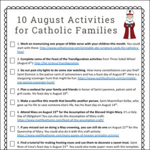 August Activities for Catholic Families Free Printable