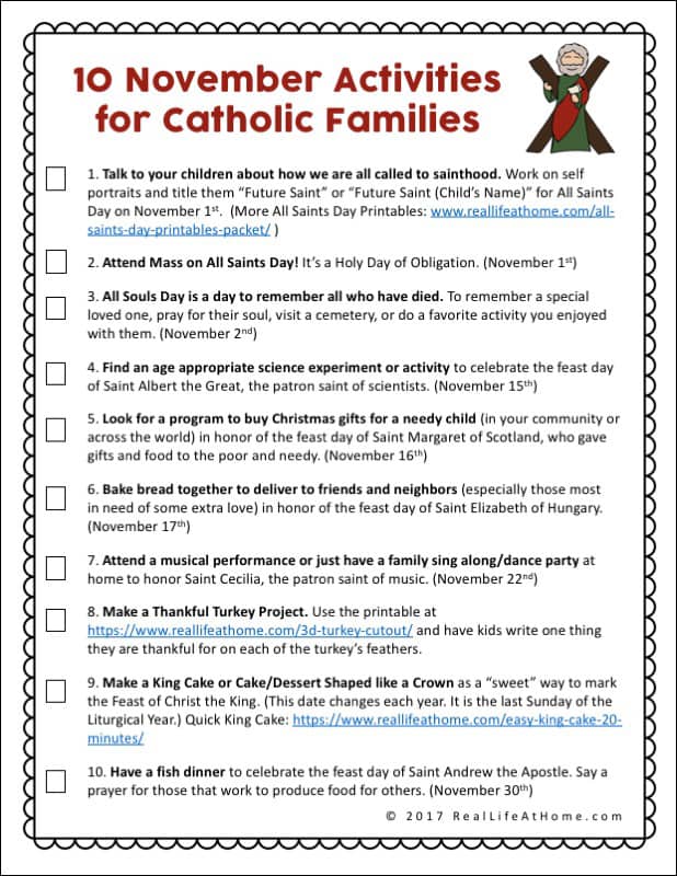 Fun Faith Formation Activities for Catholic Families in November - Free Catholic Printable