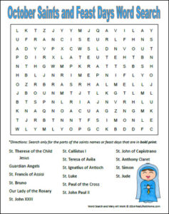 October Saints and Feast Days Word Search Printable | RealLifeAtHome.com