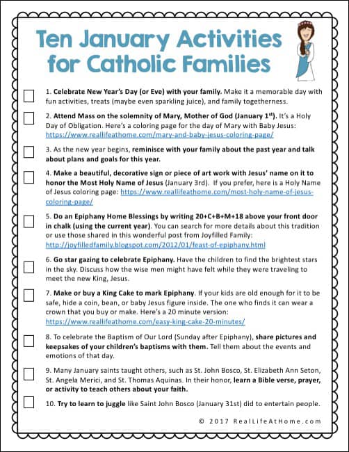 10 Activities for Catholic Families in January Free Printable