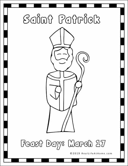 Saint Patrick Coloring Page (from Saint Patrick Printables Packet on Real Life at Home)