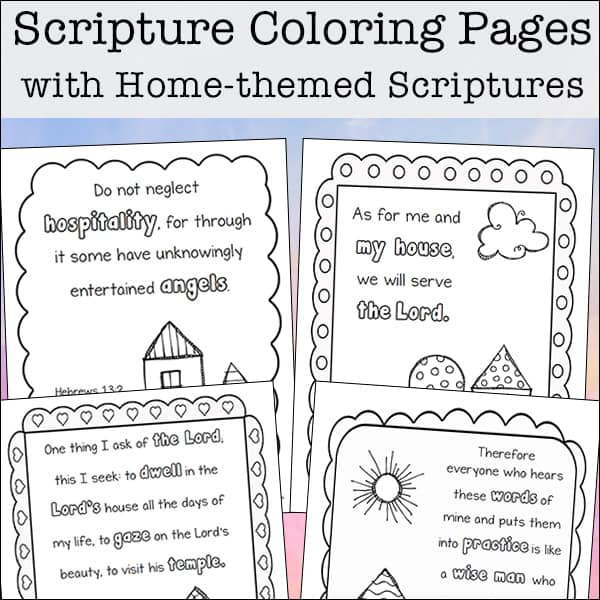 Free four page printable coloring pages featuring Bible verses