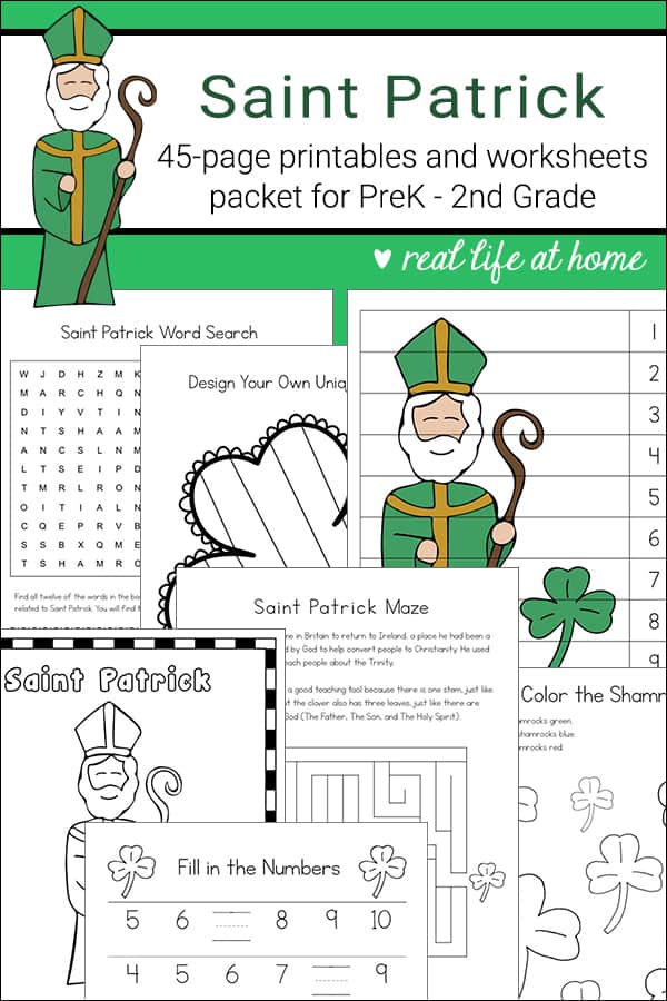 Saint Patrick Printables, Activities, and Worksheets - The Saint Patrick Printables Packet is a 45-page learning packet all about St. Patrick
