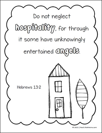 Free Hebrews 13:2 Coloring Page from the Scripture Coloring Pages Set on Real Life at Home