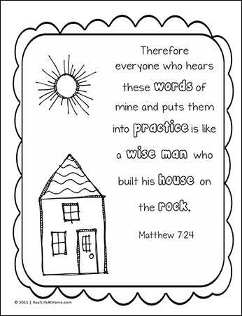 Matthew 7:24 Coloring Page from the free Scripture Coloring Page Set on Real Life at Home