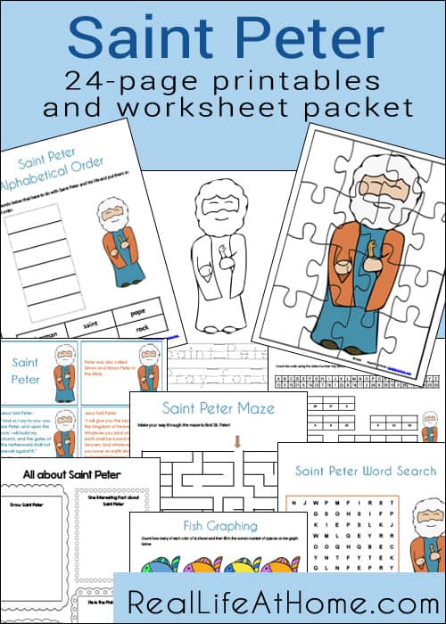 Saint Peter themed 24-page printables and worksheets packet from RealLifeAtHome.com