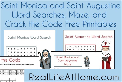 Saint Monica and Saint Augustine Free Printables: Two Word Searches, a Maze, and a Crack the Code Page