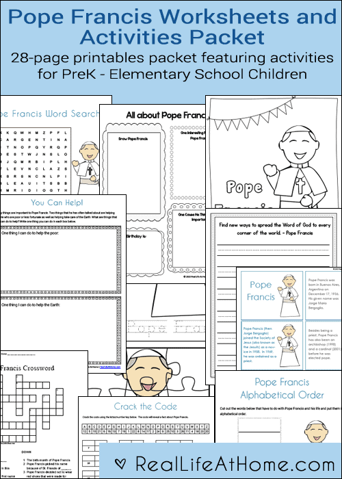 28-page Pope Francis Printables and Worksheet Packet