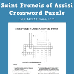 Saint Francis of Assisi Crossword Puzzle Printable for Kids