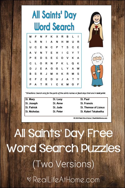 All Saints' Day Word Search Printable