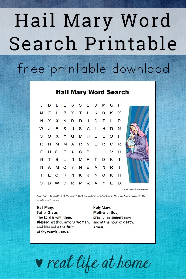 Hail Mary Word Search Free Printable for Kids