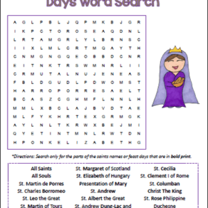 November Catholic Saints and Feast Days Word Search {FREE Printable}