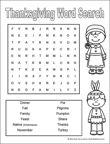 Thanksgiving Word Search Printable for Kids - can be found on Real Life at Home