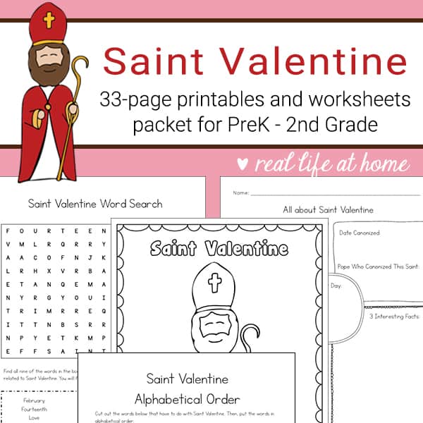 Saint Valentine Worksheets and Printables Packet from Real Life at Home