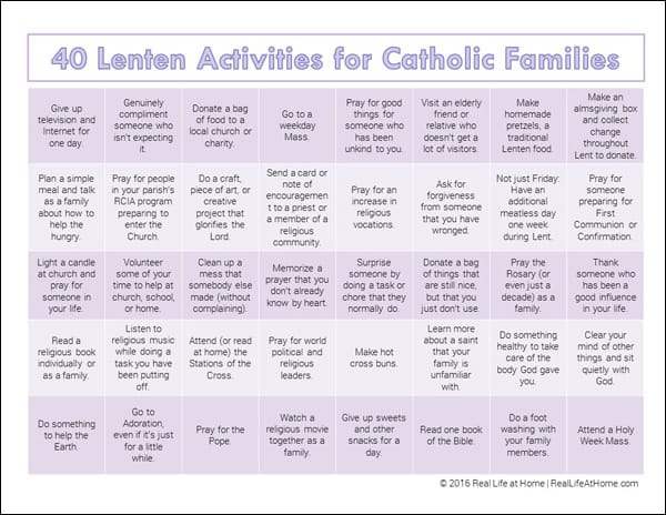 40 Lenten Activities for Catholic Families and Kids {Free Printable Available in Both Color and Black and White!}