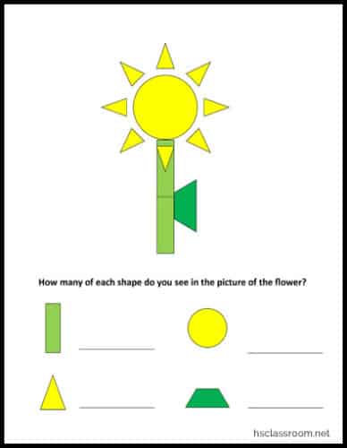 Shape Identification and Counting Printable Page
