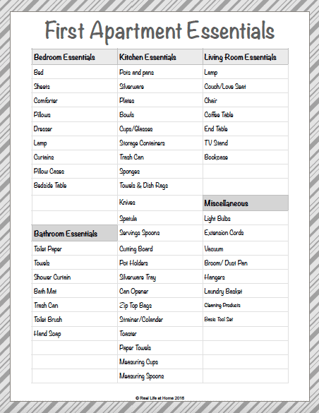 My First Apartment Checklist: FREE Printable - Raising Teens Today