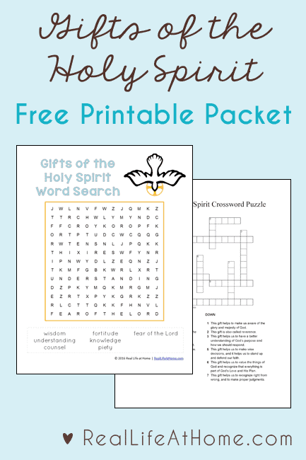 Learning about the Seven Gifts of the Holy Spirit? This free printables set features a Gifts of the Holy Spirit crossword puzzle and word search. {Great for faith formation, religious education, and Confirmation preparation.}