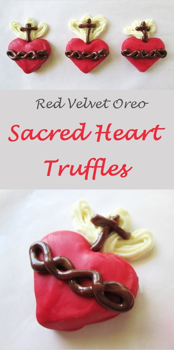 Easy to make Sacred Heart Oreo Truffles - These are perfect for celebrating the Feast of the Sacred Heart of Jesus (or for the month of June, which is dedicated to the Sacred Heart of Jesus). These are easily modified to be Immaculate Heart Truffles.