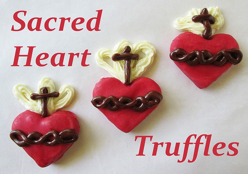 Easy to make Sacred Heart Truffles - These are perfect for celebrating the Feast of the Sacred Heart of Jesus (or for the month of June, which is dedicated to the Sacred Heart of Jesus). These are easily modified to be Immaculate Heart Truffles.