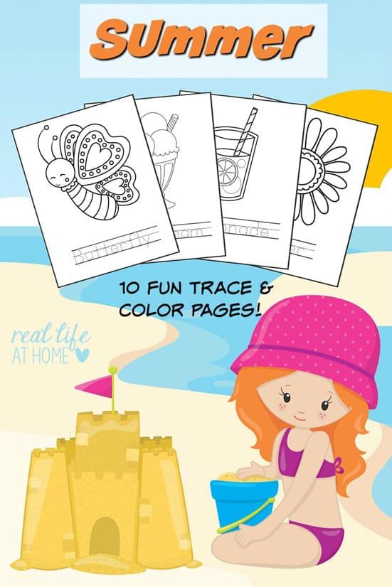 Looking for a fun activity to do when it's too hot to be outside? Click through to get your free downloadable ten page summer coloring pages and tracing printables packet!