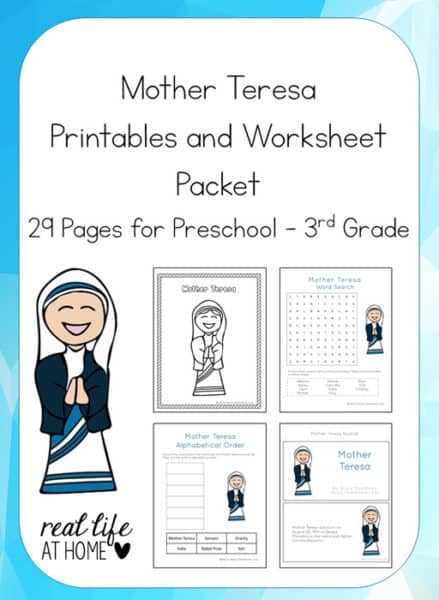 Studying about Mother Teresa? Check out this 29-page Mother Teresa Printable Packet