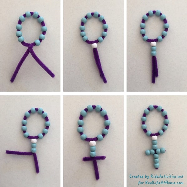 Create this easy and inexpensive Rosary craft with Catholic kids as a way to introduce the basic parts of a Rosary.