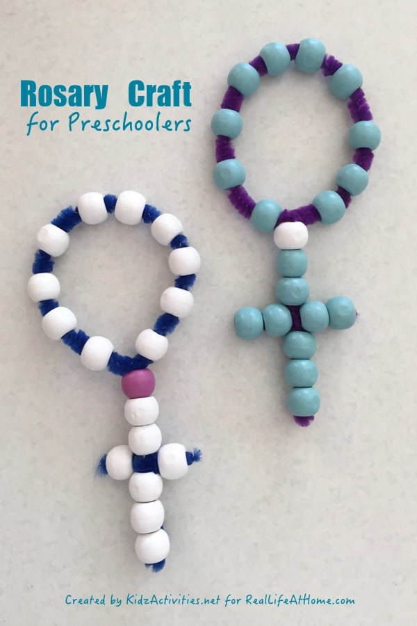 Create this easy and inexpensive Rosary craft with Catholic kids as a way to introduce the basic parts of a Rosary.