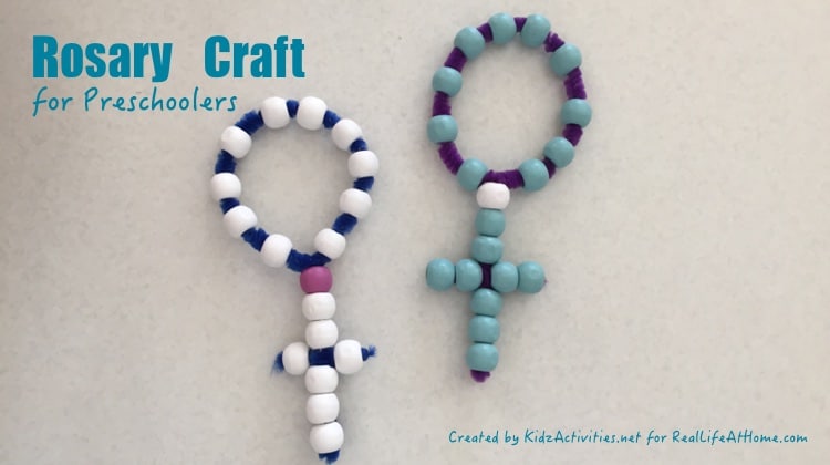 Create this easy and inexpensive Rosary craft with Catholic kids as a way to introduce the basic parts of a Rosary.