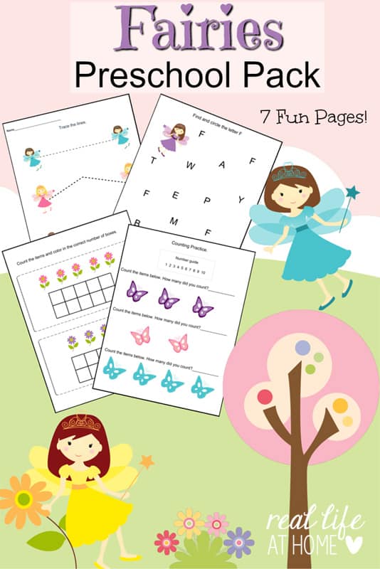 Looking for some fairy worksheet fun for your preschooler? Click through to get the instant downloadable fairy printables for preschoolers! | Real Life at Home