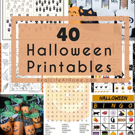 Getting ready for Halloween fun? Here are 40 Halloween printables including everything from learning activities to decorations to games and more! | Real Life at Home