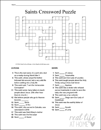 Version Two from the Saints Crossword Puzzle Set