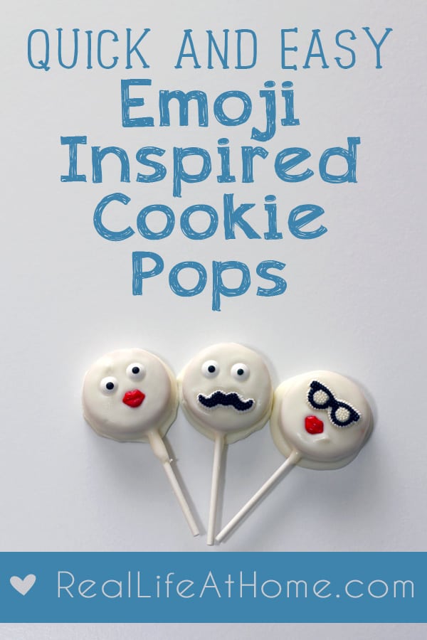 Need a quick and easy bake sale treat or something special for a class party that doesn't take a ton of time? These emoji-inspired cookie pops are easy to make but will look like you spent a lot longer working on them. | Real Life at Home