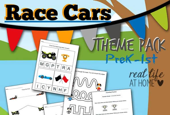 Looking for some race cars worksheet fun for your preschooler or kindergartner? Click through to get the instant downloadable race car printables packet! | Real Life at Home