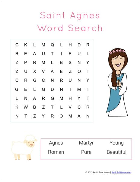 St. Agnes Word Search - Part of the Saint Agnes Printables and Worksheet Packet
