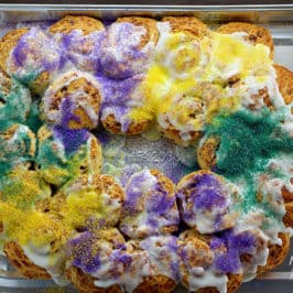 Need a Mardi Gras King Cake but short on time? This recipe, perfect for Fat Tuesday, is a super easy King Cake recipe to make in around 20 minutes. | Real Life at Home