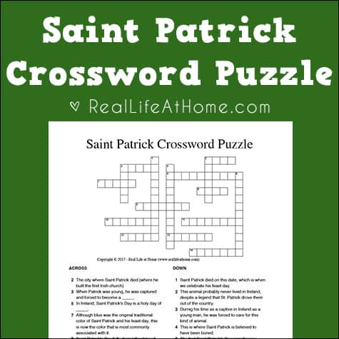 Saint Patrick Crossword Puzzle Free Printable (includes two versions - with and without a word bank) | Real Life at Home