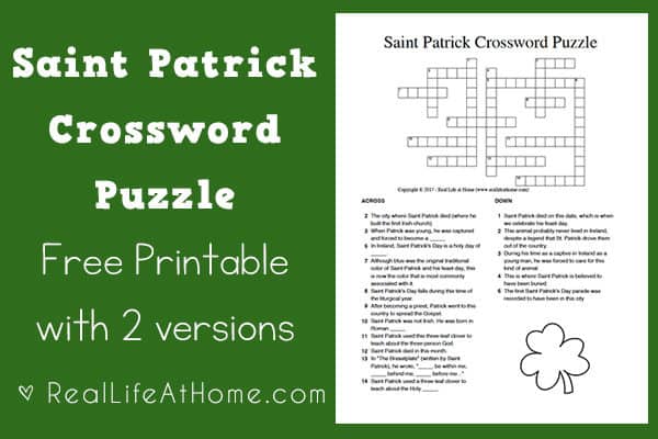 Saint Patrick Crossword Puzzle Printable {2 Versions} | Real Life at Home