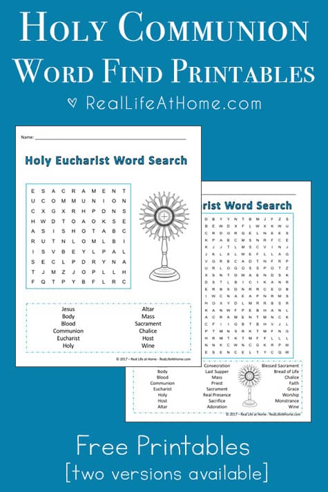 Free printable Holy Communion word search puzzles, perfect for Catholic kids preparing for First Communion or kids studying the Sacraments. | Real Life at Home