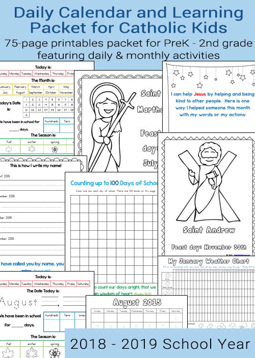 Daily Learning Notebook and Calendar Printables for Catholic Kids