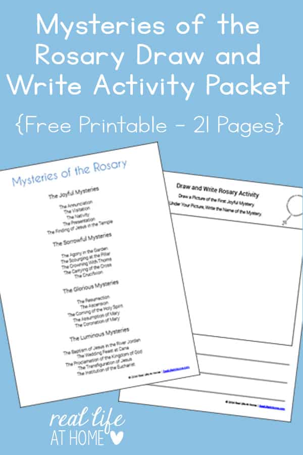 A great ongoing activity to help Catholic kids become more familiar with the Rosary, this Mysteries of the Rosary Draw and Write Activity Printables Packet is a free download! | Real Life at Home