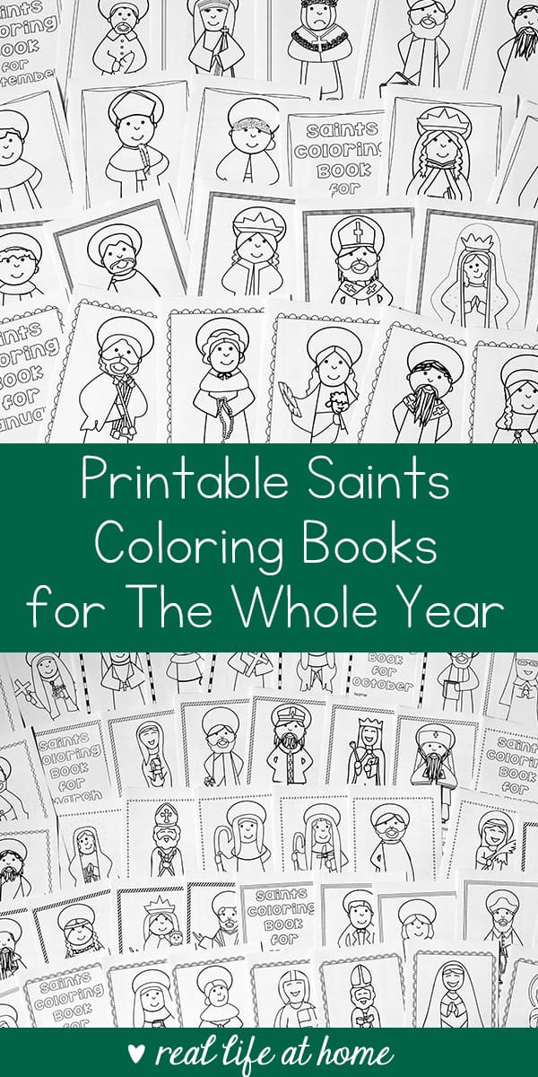 Looking for a saint activity to do with children? This bundle includes saints coloring books for the whole year and is perfect for Catholic kids! | Real Life at Home
