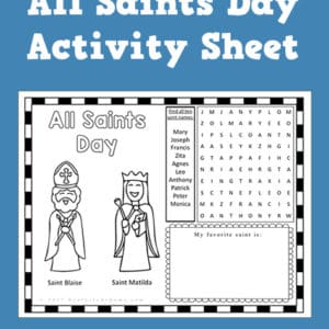 Looking for a printable with activities for All Saints Day? This All Saints Day activity sheet is a fun free printable perfect to use with children. #CatholicPrintables | Real Life at Home