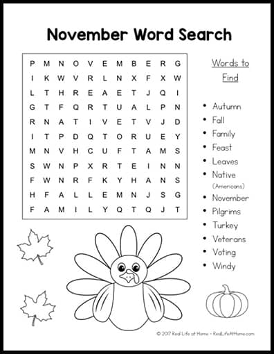free printable november word search printable puzzle for kids
