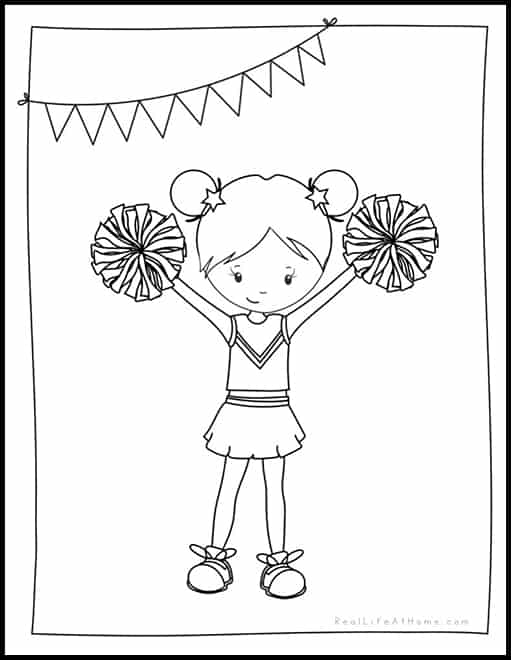 Free Cheerleader Printables Packet for preschool and kindergarten featuring cheerleading worksheets with basic skills plus 3 fun cheerleading coloring pages #cheerleading #cheerleader #FreePrintables