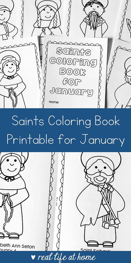 Looking for a seasonal saint activity to do with children? This free printable saints coloring book for January is a great Catholic coloring book for kids #CatholicPrintables #CatholicKids